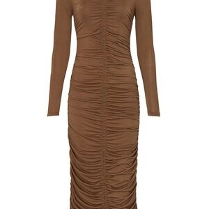MINKPINK Long Sleeve Brown Ruched Dress Size M